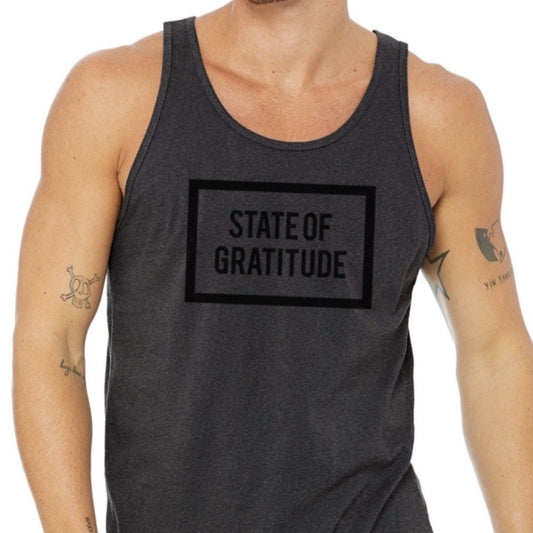 State of Gratitude Unisex Tank Top Shirt Black Print | Gratitud | Wellness | Yoga Apparel | Attitude of